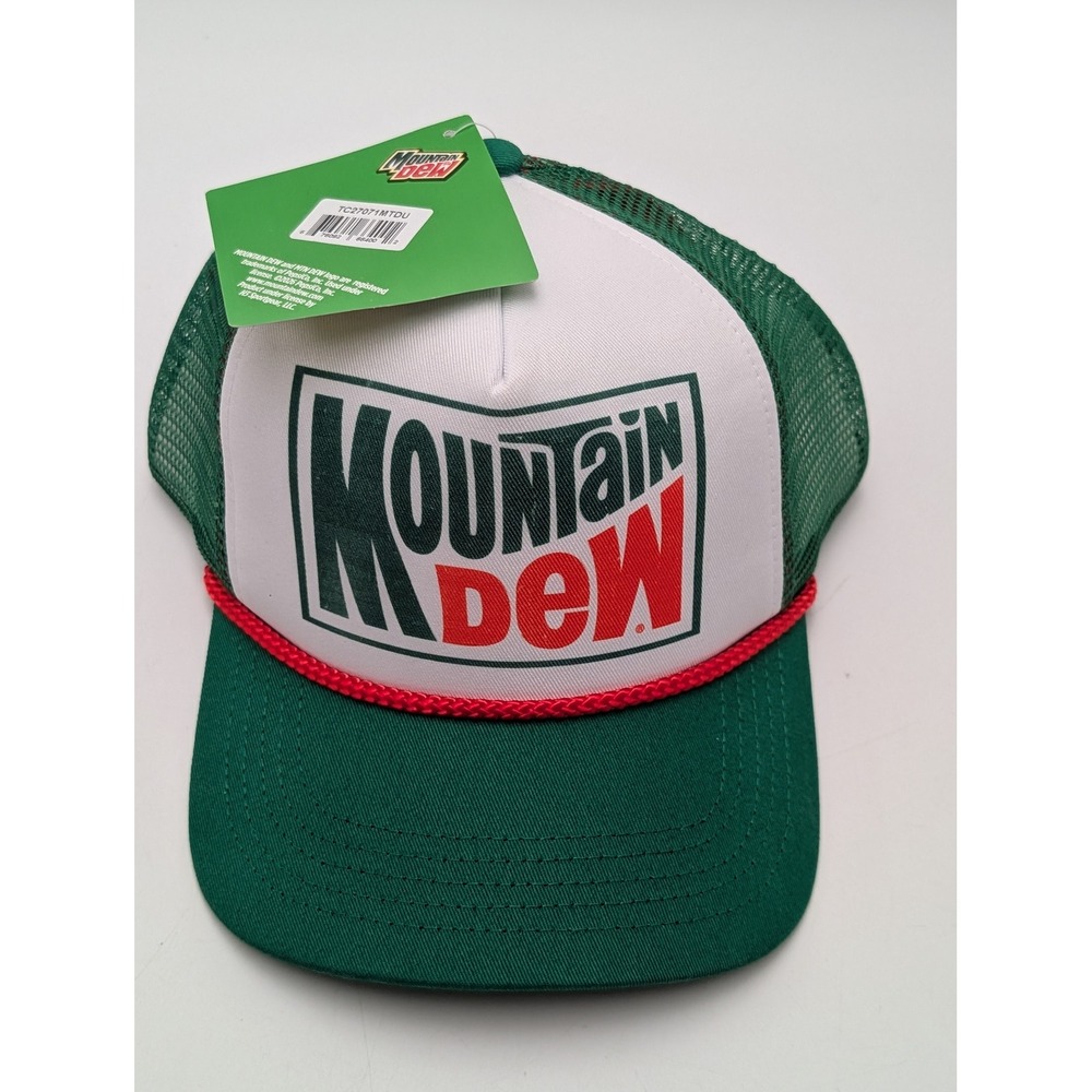 Mountain Dew Trucker Hat Unisex OSFM Green White Logo Snapback Retro Rope Cap